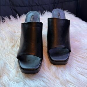 French Connection Black Leather Mules Sz 9